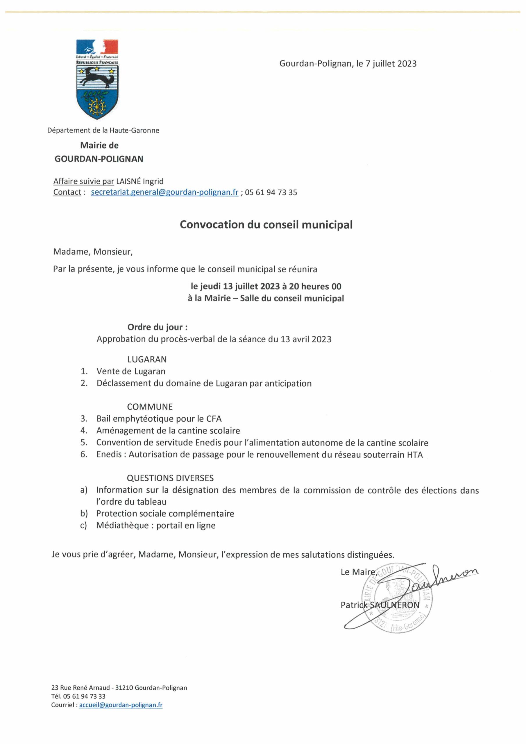 Prochain conseil municipal