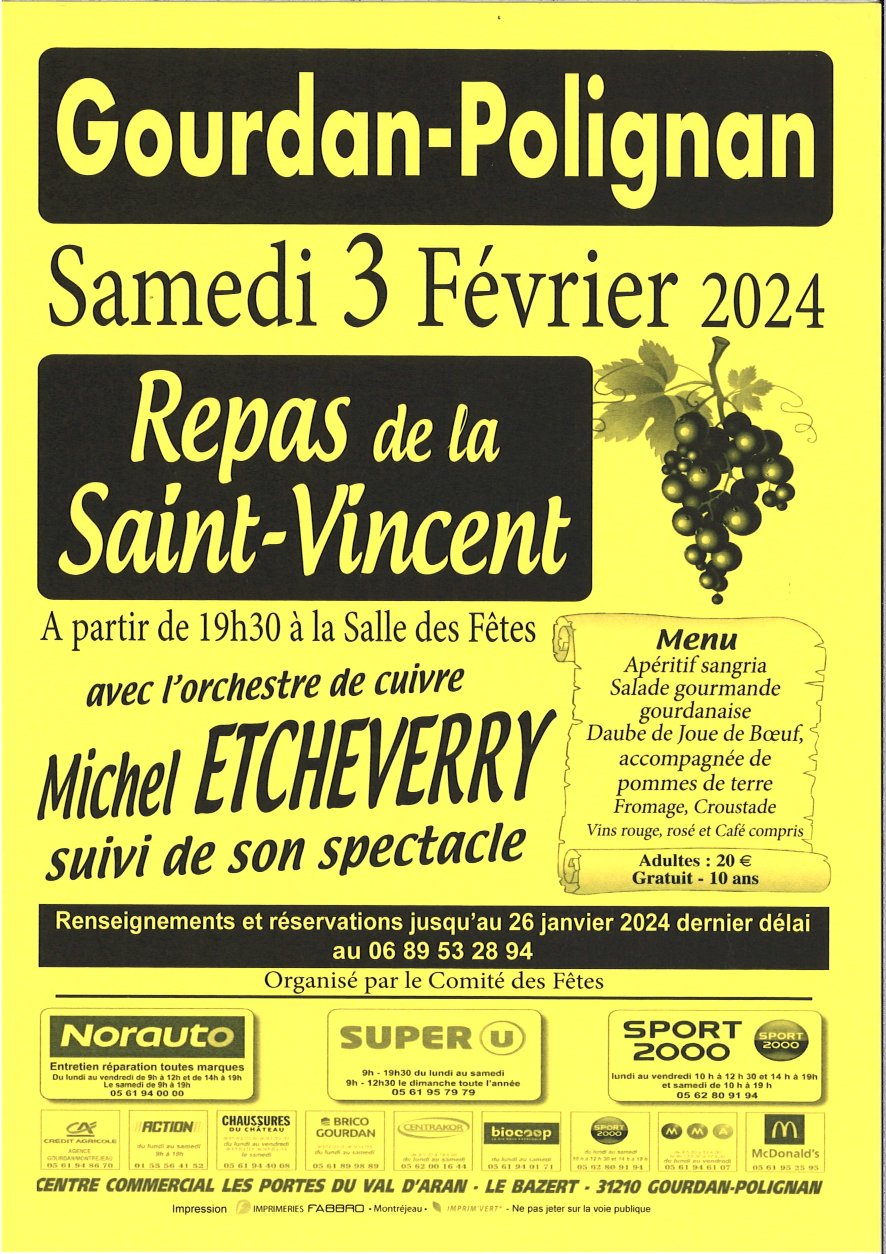 Samedi 3 février 2024 – Repas de la Saint Vincent