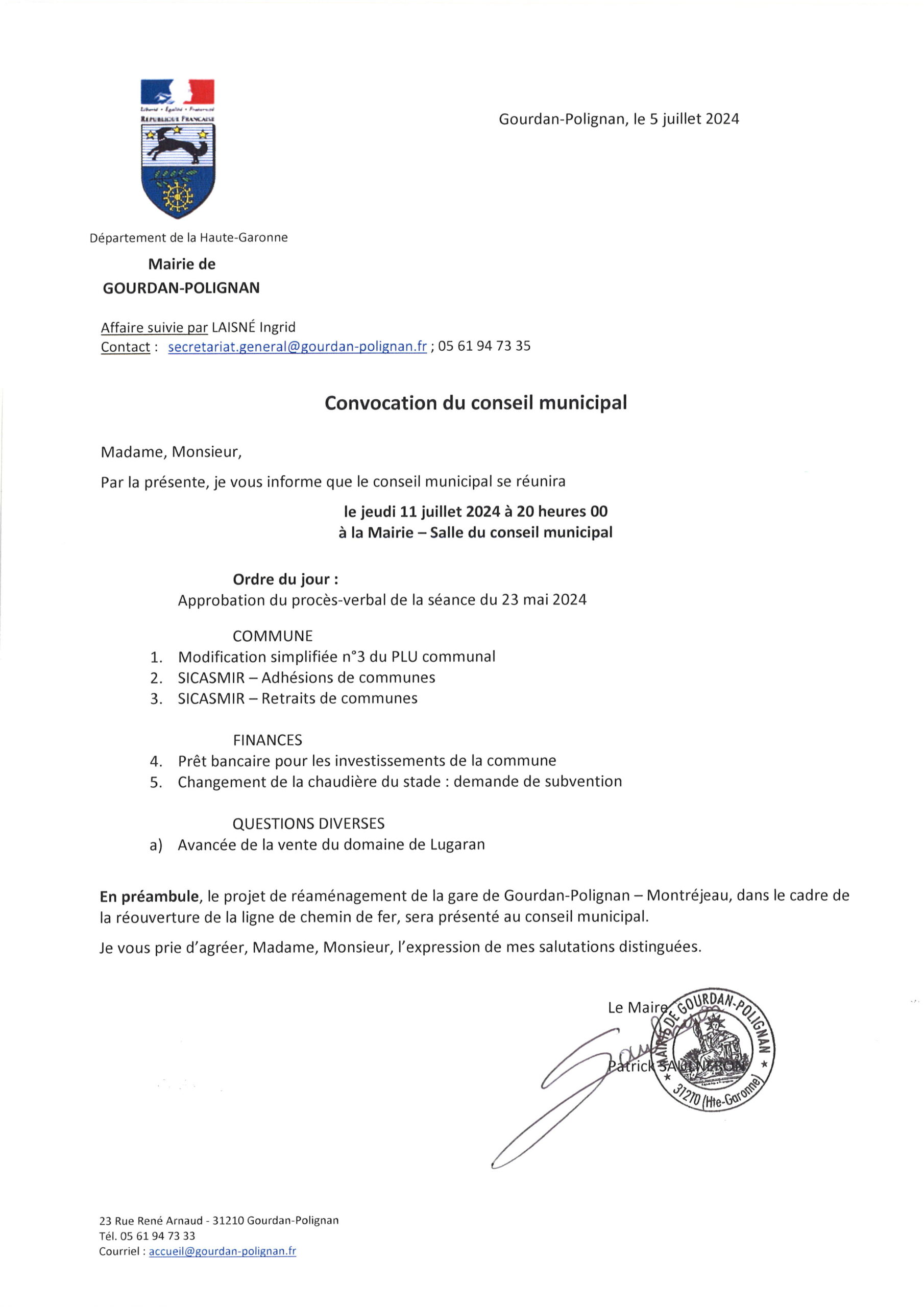 Conseil municipal du 11 juillet 2024